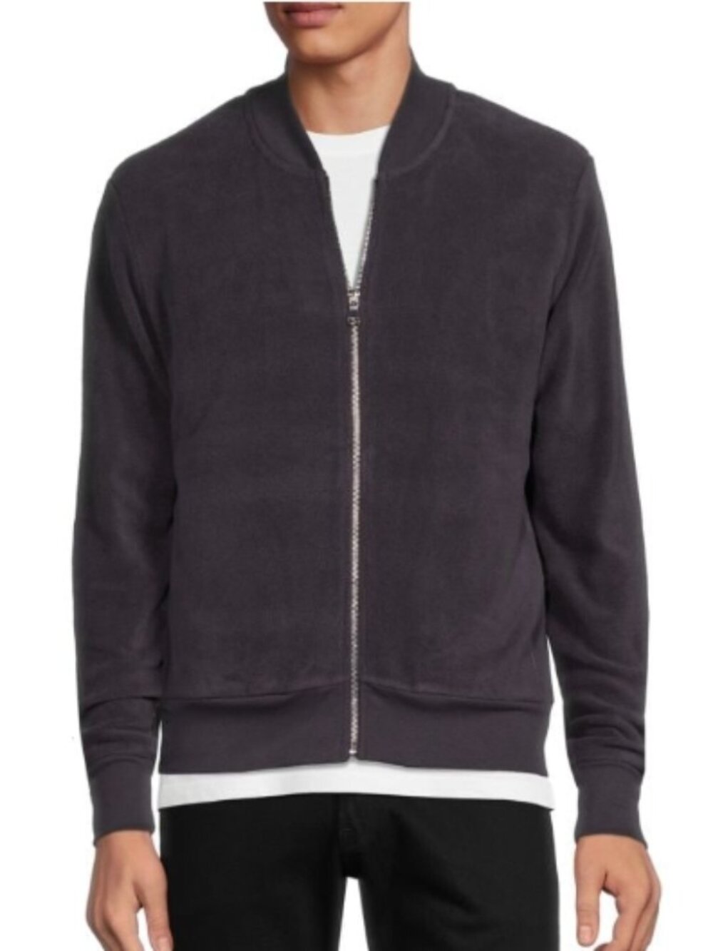 NWOT M. SINGER Teddy Bomber Jacket Zip-Up Plush Fleece Charcoal L